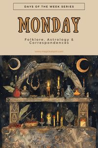 Dive into 'Monday: Folklore, Astrology & Correspondences' 🌜✨ Explore the mystical vibes of the Moon's day, from dreamy folklore to lunar astrology and magical correspondences. Perfect for those looking to harness Monday's tranquil energies for reflection, intuition, and healing. Embrace the moonlit path to start your week with serenity and a touch of magic. 🌊🔮 #MoonMagic #MondayMystique