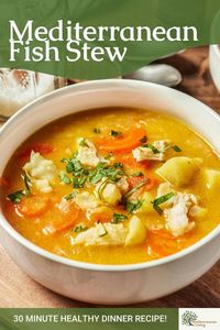 A delicious 30-minute meal you can add to your healthy dinner recipes is this amazing Mediterranean fish stew. This Mediterranean fish stew is recipe perfect using any white fish. I have tried it with both halibut and flounder. It is so simple to make that even a novice in the kitchen will find making it to be a breeze.