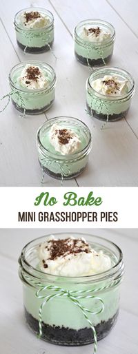 These No Bake Mini Grasshopper Pies are a delicious and easy to make dessert!  They're both minty and chocolatey!