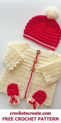 Free crochet pattern - Winter Berry Baby Set from crochet 'n' create. Free fast, quick-easy-beginner-friendly pattern! 'Don't forget to save'