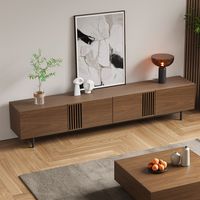 Modern Black TV Console, Wood TV Bench with 4 Slatted Door, 4 Big Shelves, Carbon Steel Legs, 86"