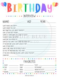 Printable Kids Birthday Interview Annual Interview Birthday | Etsy