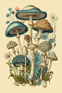 Vintage Botanical Style Mushroom Art Digital Download - Etsy