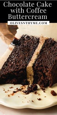 Chocolate coffee cake is a moist espresso chocolate cake infused with a sweet simple coffee syrup, layered with a creamy coffee buttercream. Drizzle the top of this layered coffee cake with extra coffee syrup for even more coffee flavor.