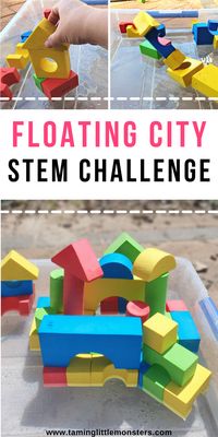 Floating City - STEM Challenge for Kids. Can you build a city that floats and doesn't fall down? This is a fun engineering activity for hot summer days. #stem #preschool #kindergarten #summer