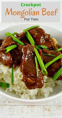 Crockpot Mongolian Beef for Two - This is a quick and easy to prepare slow cooker recipe of Mongolian Beef dinner for two. The beef is incredibly tender and the sauce has an amazing savory and sweet flavor. You can adjust the heat by adding more or less red pepper flakes. Serve it over a bed of fluffy rice.