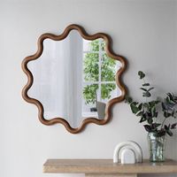 Cerys 31*30 inch Round Wood Mirror,Transitional Decor Style Pine Wood Wall Mirror,Crystal Clean Reflection Solid Wood Unique Frame-The Pop Home