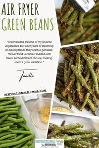 These delicious air fryer green beans are loaded with parmesan cheese and garlic, and they have that wonderful, air-fried texture we all love. They're a quick, easy side that goes with almost anything! These delicious green beans are so mouthwateringly delicious and so easy to make. They're the perfect quick and easy side for any meal.