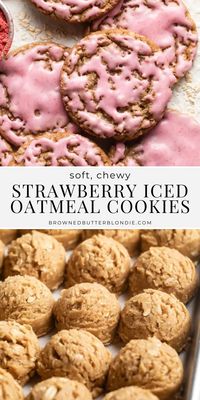 These strawberry iced oatmeal cookies are a delicious twist on an old-fashioned classic. Made with super soft centers, chewy edges and a sweet strawberry icing, these cookies will catapult you straight to star baker status! | Browned Butter Blondie