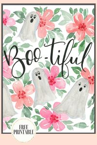 Free Printable Halloween Print with Watercolor Ghosts. Based on original painting, and free to download.