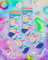 Party Worms Rainbow Border Socks Kawaii Rainbow Worm on / off - Etsy