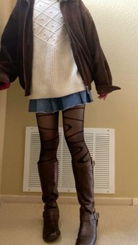 leather jack, tights, boots