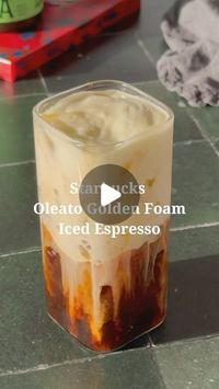 Stephanie Wahler on Instagram: "Starbucks Copycat Oleato Golden Foam Iced Espresso   Once I saw this on the menu I had to try it. To be honest the Starbucks version was way too sweet for me. So, I wanted to create a better for you recipe at home.   1/4 cup heavy cream 2 tbsp 2% milk  1 tbsp vanilla syrup  1 tbsp extra virgin olive oil  2 shots of espresso  Add the cream, milk, and vanilla to a mixing glass and froth using a hand mixer. Once foam starts to form in the olive oil, mix it. Pour espresso over ice and top with the golden foam.   Vanilla syrup - 1/2 cup water 1/2 cup sugar 1 tsp vanilla extract  Combine in a saucepan over low heat and simmer until sugar dissolves. Remove from heat and let cool.  . . . #starbucks #starbucksrecipes #starbuckscopycat #latte #icedespresso #coffeeatho