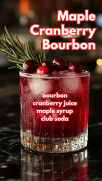 The Maple Cranberry Bourbon is a smooth, seasonal cocktail that combines the warmth of bourbon with the tartness of cranberry and a hint of maple sweetness. Finished with a splash of club soda for a bit of fizz, this cocktail is ideal for cozy fall gatherings, bringing a rich, festive vibe to any occasion. #maplecranberrybourbon #christmascocktails #christmasdrinks