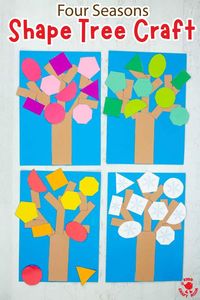 This Four Seasons Shape Tree Craft is a fun way to learn about 2D shapes and explore the changing seasons. A printable shape math art activity for kids. #kidscraftroom #kidscrafts #autumncrafts #fallcrafts #seasoncrafts #treecrafts