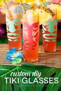 Make DIY luau tiki glasses and DIY tiki drink buckets with a free tiki svg file to add some tiki fun to your next luau party.