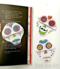 Fabulous DIY Sugar Skull Bookmark Corners. Get Arty and have fun with Day of the Dead Doodling. Great Day of the Dead Corner Bookmark Design