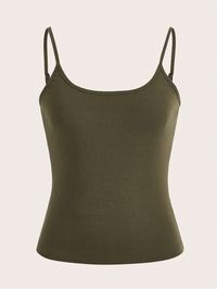 Solid Cami Top Army Green Casual   Knitted Fabric Plain Cami Medium Stretch  Women Clothing, size features are:Bust: ,Length: ,Sleeve Length: