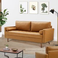 Make your living room the focal point of your home with this Turner modern tan leather upholstered sofa.