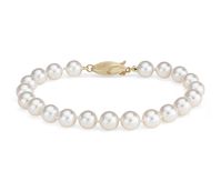 Our Classic Akoya cultured #pearl bracelet is strung with a hand-knotted silk cord, secured with an 18k yellow gold clasp.