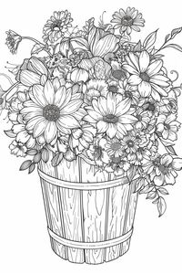 Indulge in the rustic charm of our coloring page featuring a wooden bucket overflowing with daisies, chrysanthemums, and hydrangeas! 🌼✨ Immerse yourself in the beauty of nature's bounty as you bring this picturesque scene to life with vibrant colors. Perfect for a relaxing creative session, this free printable invites you to add your personal touch and create a stunning floral arrangement on paper. Download now and let your artistic talents bloom! 🎨🌿 #ColoringPage #FreePrintable #FloralBucket #RusticCharm #CreativeEscape