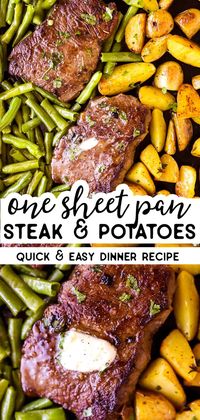 Cook your top sirloin steak on a sheet pan in the oven with potatoes and veggies like green beans or asparagus for a change! This is an easy recipe for a quick sheet pan dinner - great for a healthy family dinner. | #sheetpandinner #steak #potatoes #steakandpotatoes #meatandpotatoes #steakrecipe #beefrecipe #easydinner #dinnerrecipe #familydinner