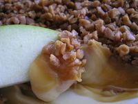 Apple Caramel Dip -- 1 pkg (8oz) cream cheese, 3/4 cup brown sugar, 1 container caramel (usually found in the produce section, 1 pkg skor bits, Granny Smith apples, sliced