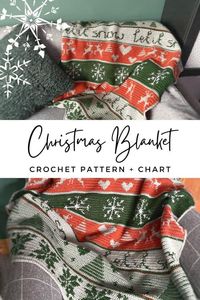 Christmas Blanket Crochet Pattern - Burgundy and Blush