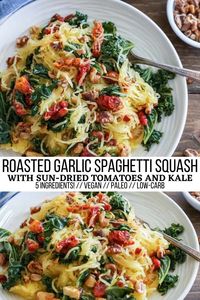 Roasted Garlic and Kale Spaghetti Squash with Sun-Dried Tomatoes - The Roasted Root