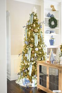 BLUE + GREEN CHRISTMAS TREE AND MANTEL | CitrineLiving