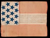 CONFEDERATE BIBLE FLAG CAPTURED BY MATTHEW ROBERTSON OF THE 13TH INDIANA INFANTRY AT THE BATTLE OF RICH MOUNTAIN, VIRGINIA (NOW WEST VIRGINIA) IN JULY OF 1861, WITH LOOM-WOVEN STARS AND SILK RIBBON STRIPES. 