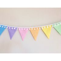 Pastel rainbow bunting with pom poms