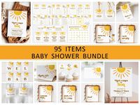 Editable Sun Baby Shower Bundle Here Comes The Son Baby Shower Boho Sunshine Baby Shower Games Printable Corjl 0118