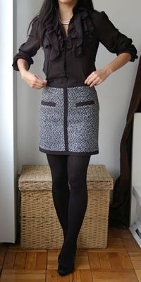 Black and White tweed skirt with ruffled top. Cute for a pageant appearance…