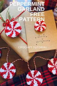 Crochet Peppermint Garland | Christmas Gift tag | 5 minutes Christmas Gift | Christmas Decorations | Crochet Free Pattern