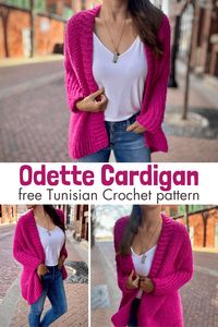 The Odette cardigan is the perfect oversized cardigan for throwing on over a tank. Make your own with this free Tunisian crochet pattern!