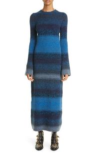 Crafted from supremely soft recycled cashmere, this long sweater-dress is beautifully patterned with multicolor stripes for a striking dégradé effect. 51" length (size Large) Crewneck Long sleeves 100% recycled cashmere Dry clean Made in Italy Women's Designer Clothing This product meets Nordstrom Sustainably Sourced Materials criteria: contains at least 30% sustainably sourced materials