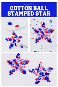 Making this easy patriotic cotton ball stamped star is a great activity for kids. This is a great memorial day craft for kids. Easy craft for toddlers, preschoolers and older kids. #memorialday #preschool #toddlers #kidscrafts #memorialdaycrafts #preschoolcrafts