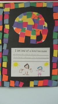 Elmer the Elephant Writing and Art display  - I am one of a kind because...