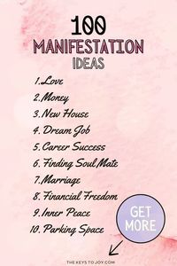 Experience a breakthrough with 100 manifestation ideas to transform your reality! Explore creative visualization, manifestation journaling, and affirmations to manifest abundance, love, and success. Say yes to manifestation magic and start creating the life you desire. Dive into a world of possibilities: https://thekeystojoy.com