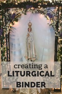 Blessed Mother statue with decorated table for liturgical celebration