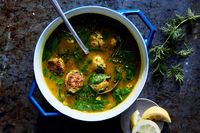 Lemony Chicken-Feta Meatball Soup With Spinach Recipe