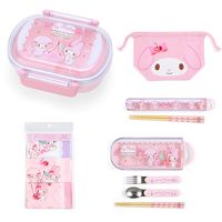 Sanrio My Melody Lunch Box Goods Trio Set Spoon Fork Chopstick Cloth 2023 ◇Description ・ Brand: Sanrio ・ Mede in Japan ・ Condition: Brand New ★Lunch Box   Size: Approx. 14.8x12.3x5.6cm / 5.8×4.8×2.2inch    Capacity : 360ml / 12.2oz   Material: PP, AS resin Sealed type Includes core and divider (1 each) Name sticker included Antibacterial Easy to remove oil stains The rice container can hold about 1 cup of rice for a child. Microwave-safe (remove lid) Can be used in a warming cabinet (do not put