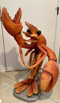 "Large and in charge Vintage 3 Foot Lobster, Crustacean, Crayfish. Wood and fiberglass out of an old seafood restaurant. 38\" tall by 24\" wide bu 24\" deep. Some solid unnoticeable repairs on one arm and one tenticle. Scratches and scuffs, was in the lobby for many years. Can be shipped. He's no longer able to swim."