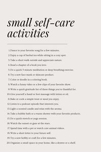 🌿 Take a moment to nurture your mind, body, and soul with these easy self-care activities. From a soothing cup of tea to a mindful walk in nature, these little acts of self-love will recharge your batteries and boost your well-being. Prioritize yourself today and cultivate a happier, healthier you! 💖✨  #SelfCare #SelfLove #Wellness #Mindfulness #SelfCareRoutine #HealthyHabits #MeTime #StressRelief #SelfCareIdeas #HealthyLiving #WellnessTips #MindBodySoul #Positivity #SelfCareActivities