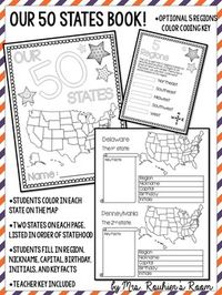 Students color in each state (option to color code by region) in order of statehood and record important information and facts. Answer key included!