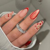 PRICES MAY VARY. 👉【Package Contains】1Box 24pcs glitter press on nails, 24pcs of jelly glue, 1 piece of alcohol cotton, 1 mini nail file, 1 wooden stick.False nails come in various sizes to meet any creative design needs of DIY. 👉【Exquisite Design】Adorable cherry patterns are embellished to life. This almond fake nail is the perfect choice for your vacation, helping you express confidence and charm in your daily life and work. The classic cat eye design is even more elegant and charming. You ca