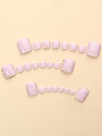 Press-On Toenails 24pcs White French Manicure With Rhinestones And Pearls, Simple And Stylish Must-Have For Summer, Including 1pc Nail File And 1pc Adhesive. Nail Supplies | SHEIN USA