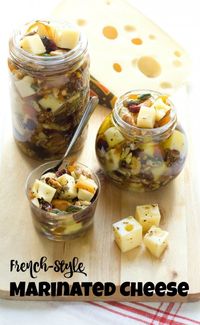 Easy French-Style Marinated Cheese cubes will dress up your cheese board, appetize your cocktail party, or be a cherished savory gift from your kitchen.