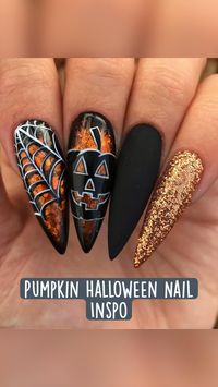 Spider Web and Pumpkin Halloween Acrylic Nails